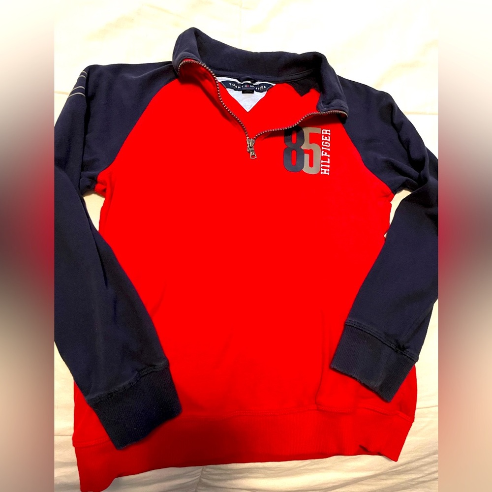 Tommy Hilfiger long sleeve red with dark red blue. Used